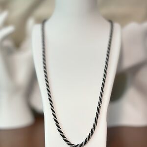 Vintage Trifari Silver & Black Twisted Rope Chain Necklace - 25”
